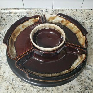 Vintage Brown Drip Glaze 5 Piece Serving Platter L